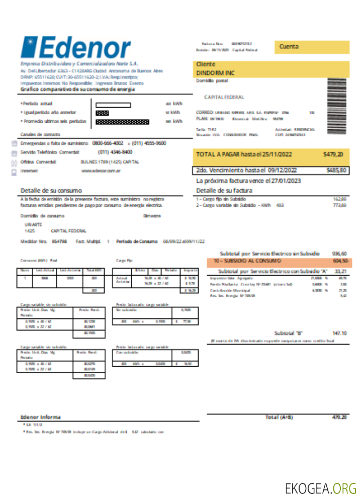 Edenor facture facile à remplir pour les entreprises de services publics SCR